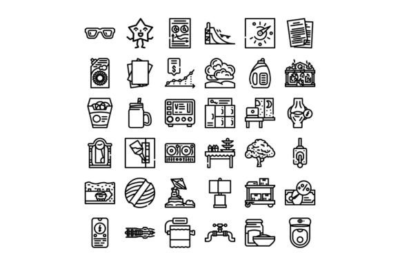 Black Outline Various Icons Representing Practical Design Solutions