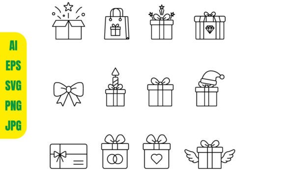 Enhance Your Designs with Gift Box and Present Line Icon Elements
